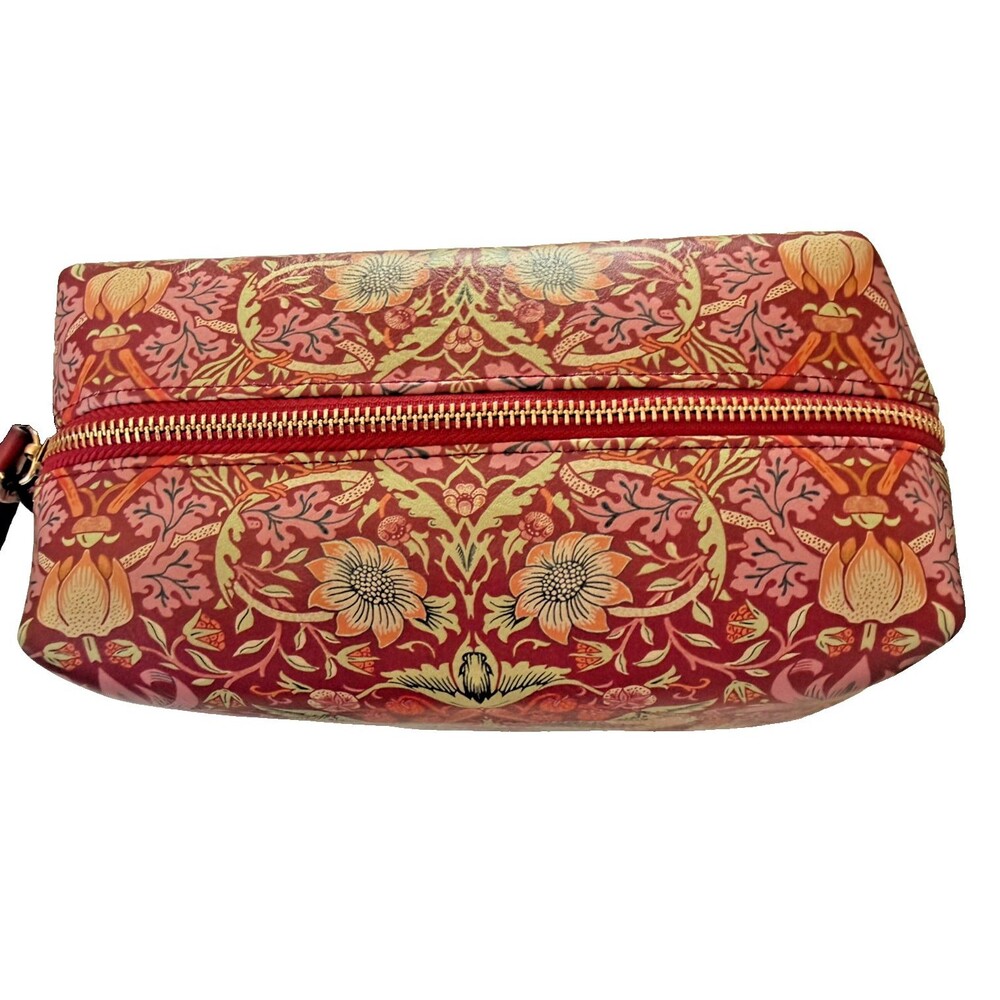 Morris & Co Strawberry Thief Make-up Toiletry Bag Pink Vegan Large Wash Bag 9x6" - Picture 2 of 5